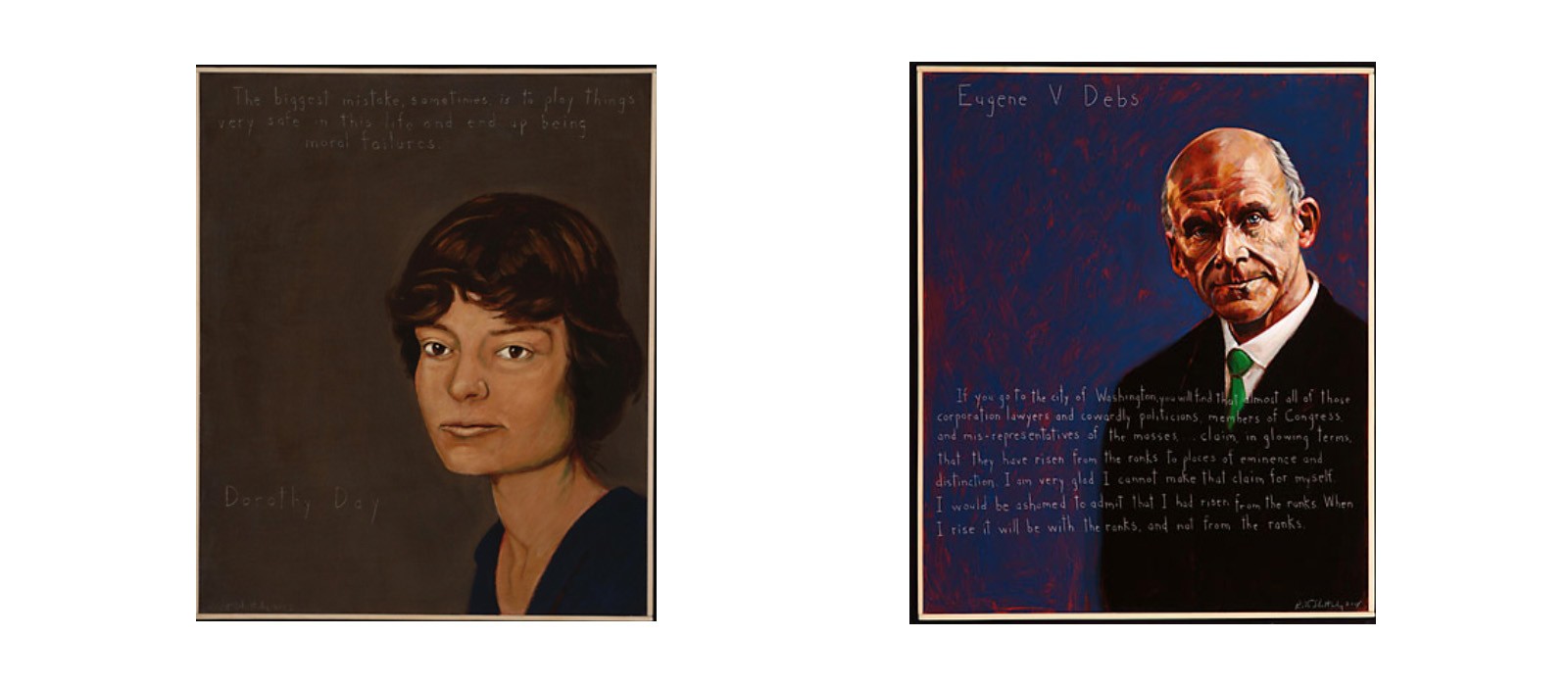 Paintings of Dorothy Day (left) and Eugene Debs (right)