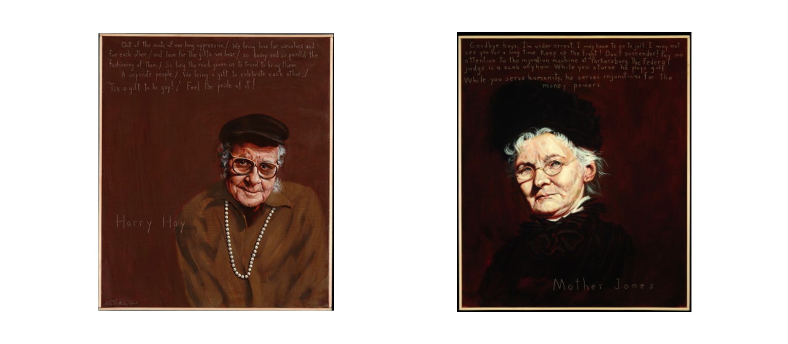 Paintings of Harry Hay and Mother Jones