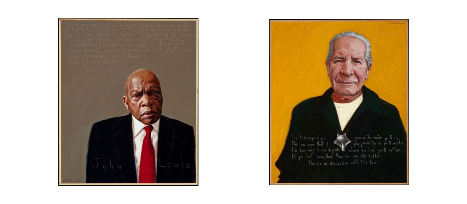 Paintings of John Lewis (left) and Oren Lyons (right)