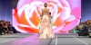 Woman in pink dress on fashion runway