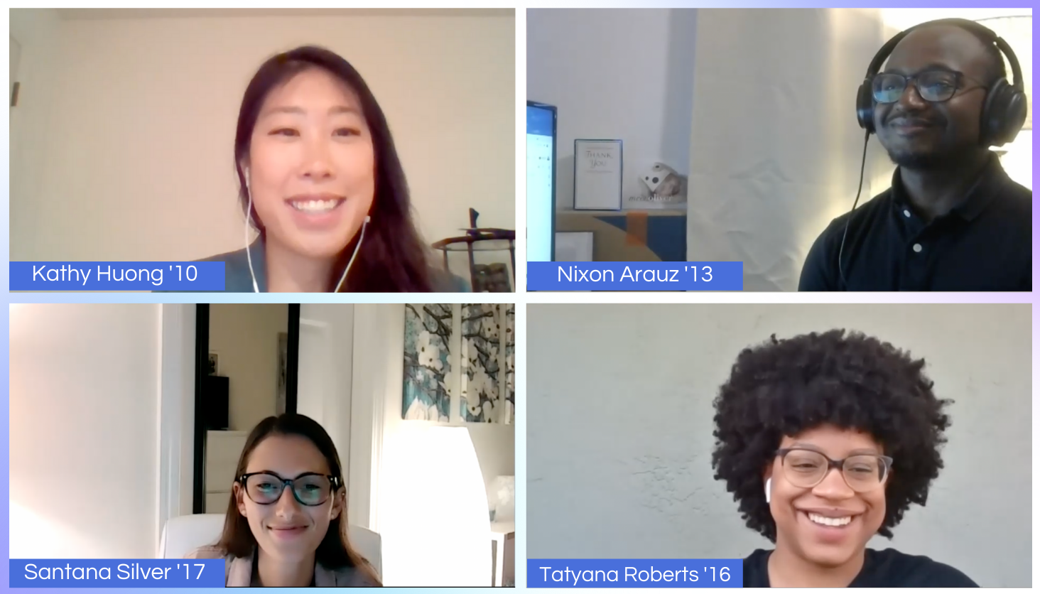 screenshot from webinar of (clockwise left to right) Kathy Huong Nixon Arauz Snatan Silver Tatyana Roberts