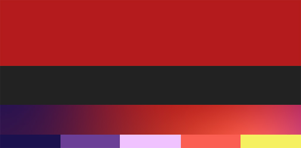 blocks of color including red, black, yellow, and shades of purple