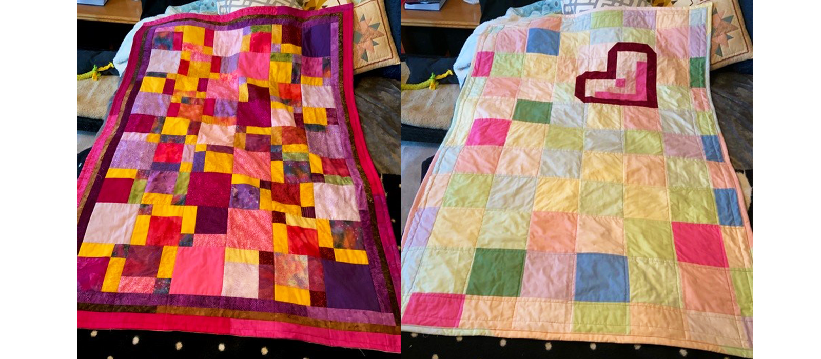 front and back of spring themed quilt 