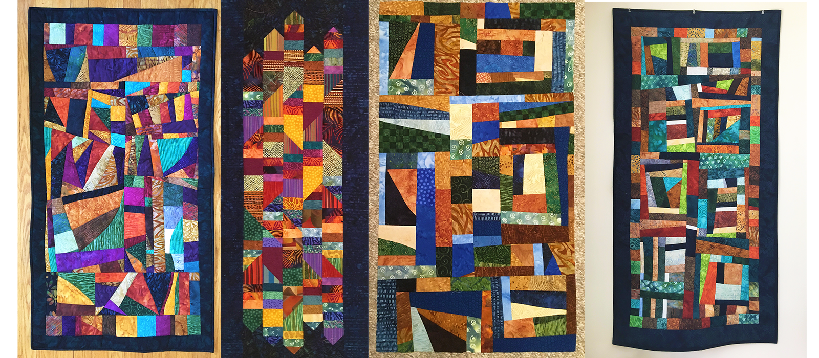 4 quilts with different stitched patterns 