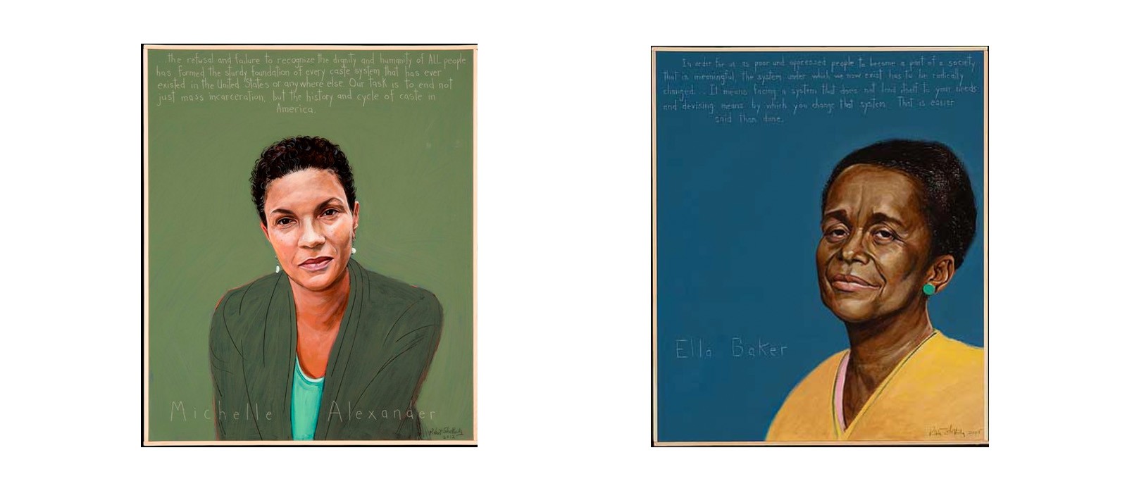 Paintings of Michelle Alexander (left) and Ella Baker (right)