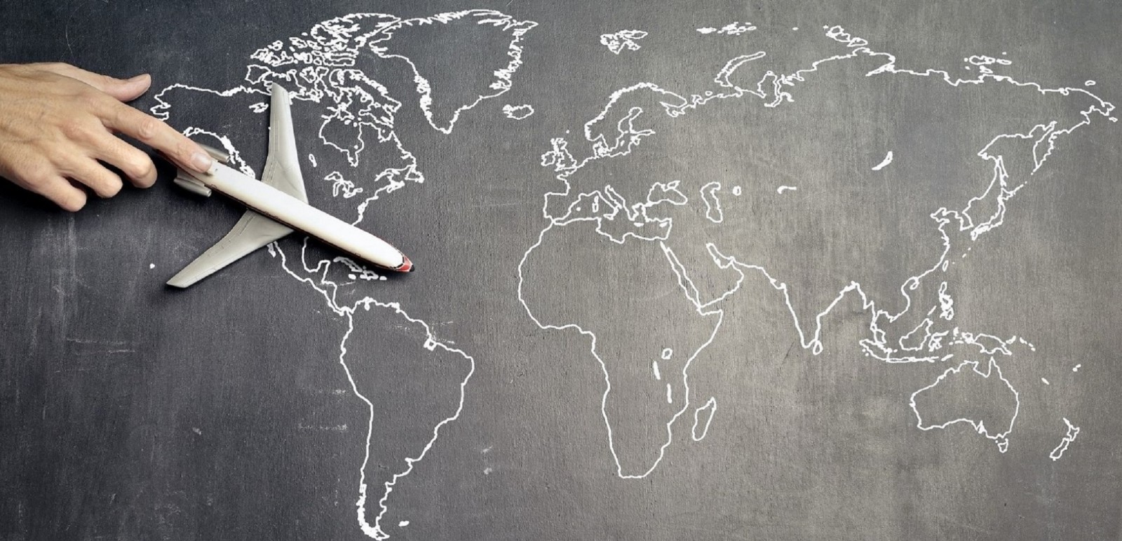 chalkboard sketch of world map