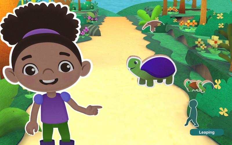 illustration of a child pointing down a path towards a turtle